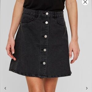 Black A-line denim skirt